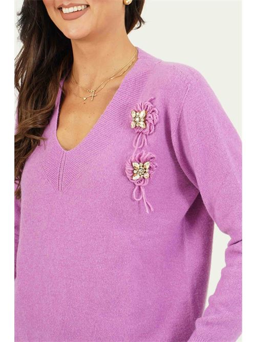 Maglia scollo a V con ricamo GM by Gai Mattiolo | GM4331ACCMAUEVE